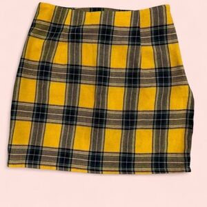 Modern Plaid Lightweight Flannel Yellow and Blue Mini Bandaid Skirt with Zipper